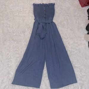 Blue flared jump suit